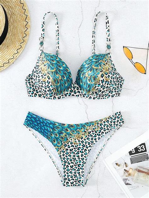 Shein Swim Vcay Costume Da Bagno Bikini Push Up Con Stampa Leopardo