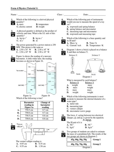 Physics Form 4 Chapter 1 Objective Questions Force Kilogram