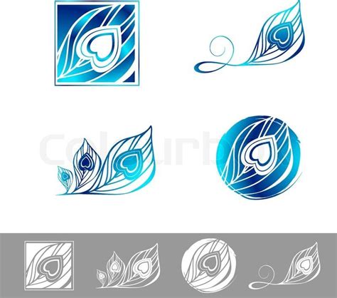 Illustration Of Peacock Feather Logo Design Collection Stock Vector