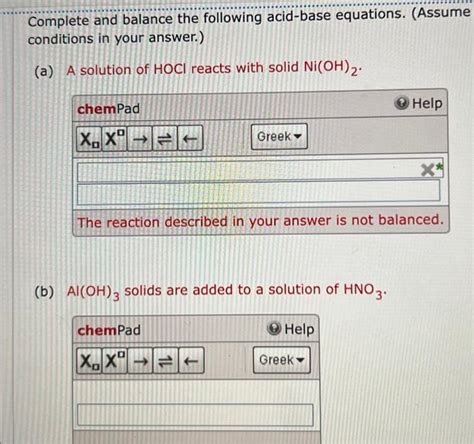 Solved Complete And Balance The Following Acid Base Chegg