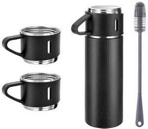 Iconix Vacuum Flask Set Cup Set For Hot Cold Drink Bpa Free Black With Silicon Brush Ml