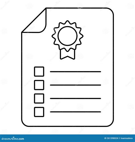 Black Outline Simple Document Icon with List and Stamp Stock Vector