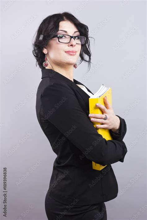 Sexy Brunette Business Woman In A Simple Jacket Woman Wearing Glasses Foto De Stock Adobe Stock