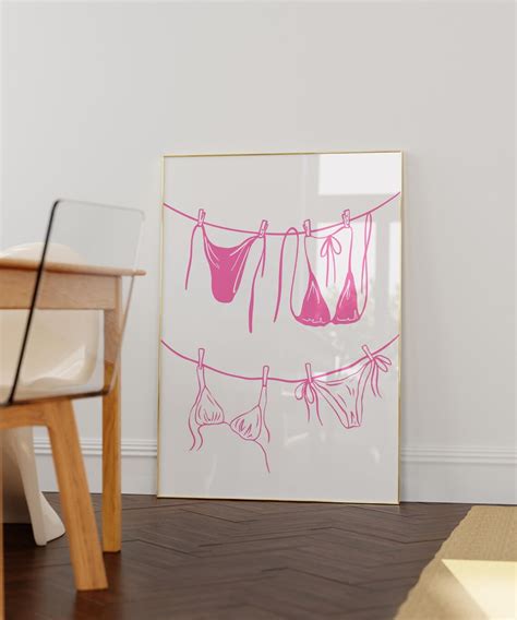 Modroom Pink Bikini On Clothesline Print College Apartment Decor Coastal Beachy Dorm Room