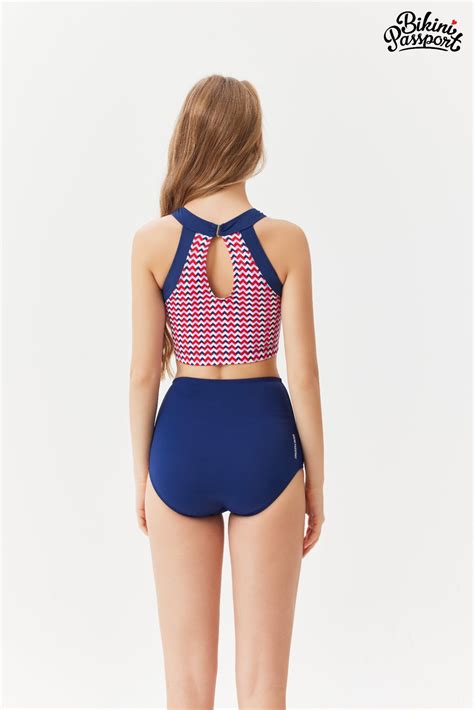 Quần bơi Nữ BIKINI PASSPORT kiểu lưng cao màu Xanh navy