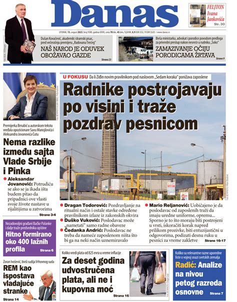 Naslovna Strana Za 15 Avgust 2023 Dnevni List Danas