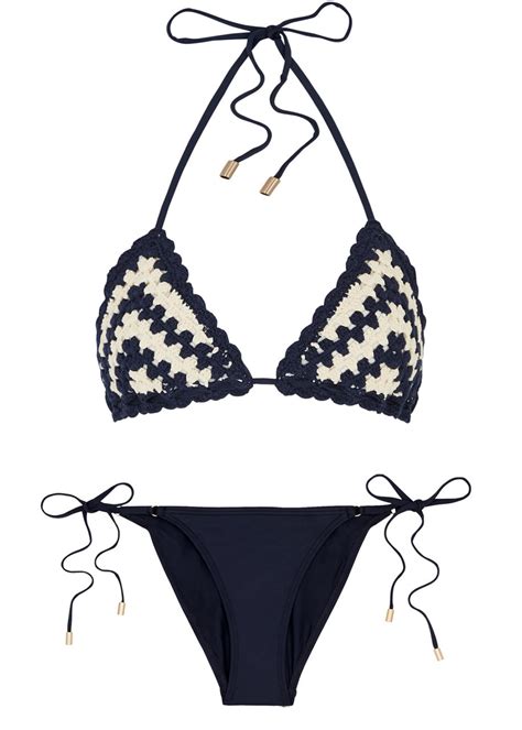 Zimmermann Chintz Crochet Knit Triangle Bikini Bikini Navy