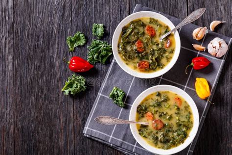 Caldo Verde Potato And Kale Soup With Chorizo Stock Photo Image Of