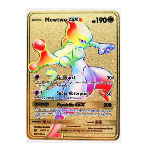 Gold Rainbow Mewtwo Gx Pokemon Card Secret Ultra Rare Etsy India