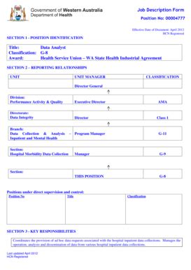 Fillable Online Job Description Form Title Data Analyst Classification