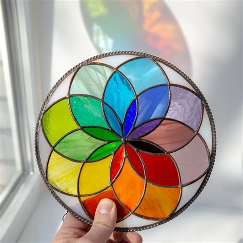 Mandala Stained Glass Panel Mothers Day Gift Rainbow Stained Etsy