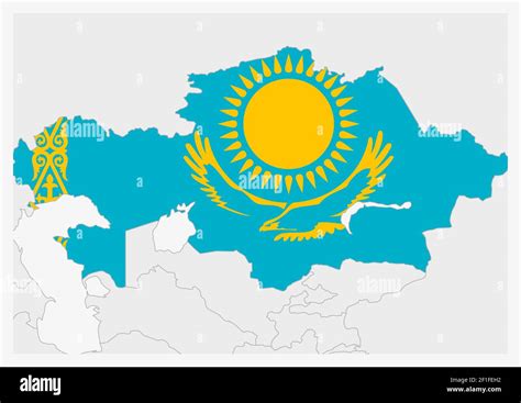 Kazakhstan map highlighted in Kazakhstan flag colors, gray map with ...