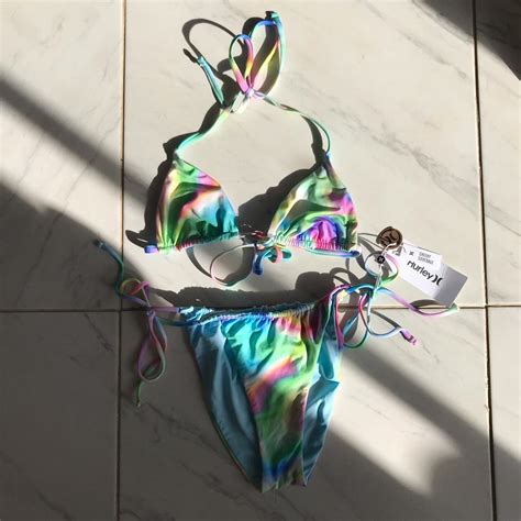 Hot Pink Multi Reversible Itsy Bitsy Bikini Set By Depop