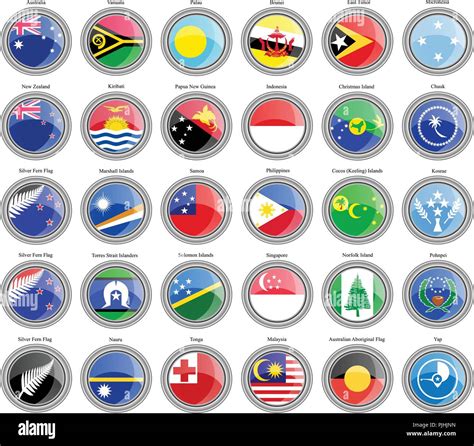 Conjunto De Iconos Banderas De Australia Y Oceanía Imagen Vector De