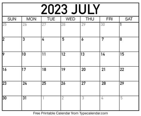 Free Printable July 2023 Calendars - Download