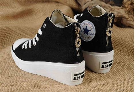 Black Converse All Star Platform Women Chuck Taylor Sneakers High Tops Canvas Zipper Elevated