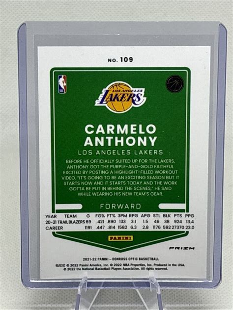 2020 21 Donruss Optic 109 Carmelo Anthony Holo Prizm NBA FHOF NM EBay