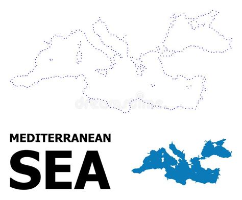 Vector Contour Dotted Map Of Mediterranean Sea With Name Stock Vector