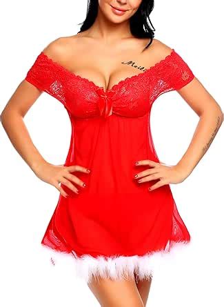 Adome Sexy Christmas Red Lingerie Lace Babydoll Sheer Chemise Sleepwear At Amazon Womens