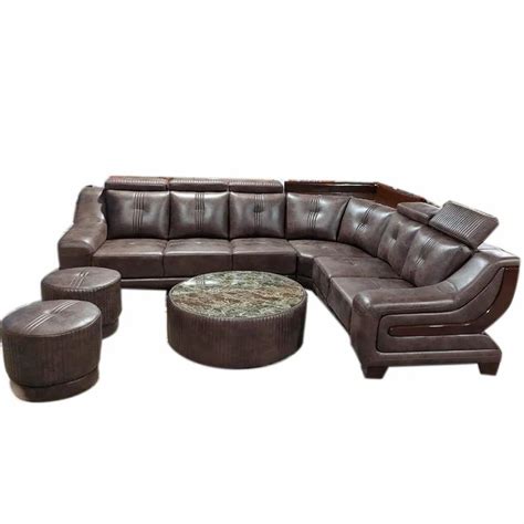 7 Seater L Shape Leather Wooden Sofa Set With Lounger At Rs 15000 Set