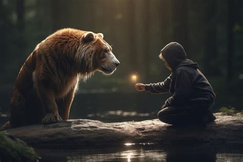 Premium AI Image | Photography of animals interacting with humans