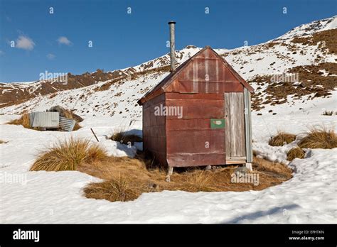 Historical Gold Miners Iron Hut In Snow Pioneers Hut In The