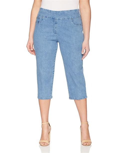 Ruby Rd Womens Plus Size Pullon Extra Stretch Denim Cropped Capri Blue