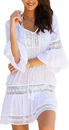 Wander Agio Womens Loose Cover Up Beach Swimsuit Beach Bikini Coverups OneSize Lace White At