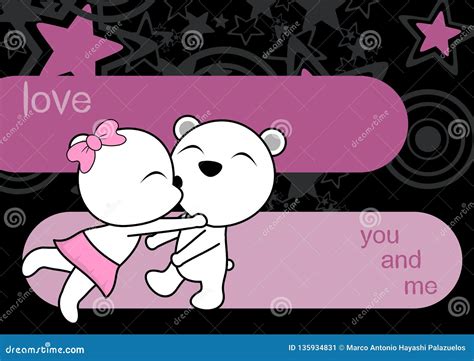 Kawaii Polar Bear Couple Cartoon Valentine Love Background Stock Vector