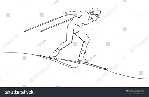 Continuous One Line Drawing Of Skier Athlete Royalty Free Stock