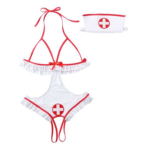 Women S Sexy Nurse Lingerie Costume Set Nightingale Babydoll Role Play Bodysuit EBay
