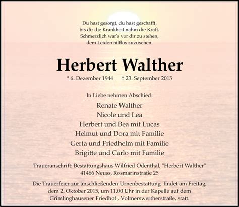 Alle Traueranzeigen F R Herbert Walther Trauer Rp Online De