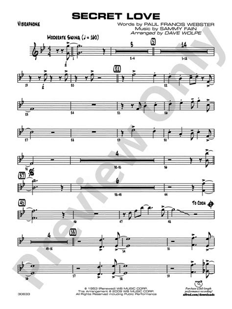 Secret Love: Vibraphone: Vibraphone Part - Digital Sheet Music Download