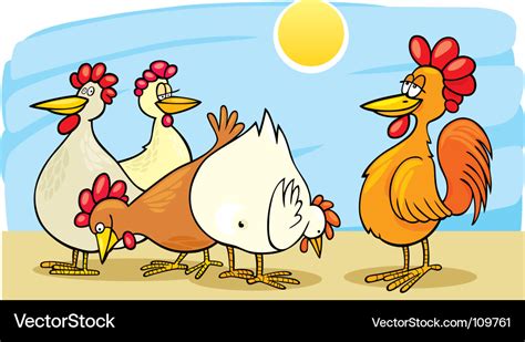 Cartoon rooster and hens Royalty Free Vector Image