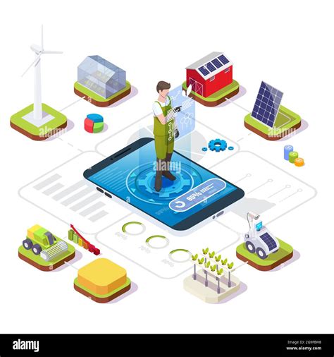 Smart Organic Farming Vector Isometric Infographic Farmer Managing