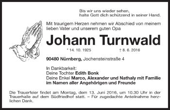 Traueranzeigen Von Johann Turnwald Trauer Nn De