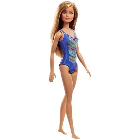 Poup E Barbie Plage Blonde En Maillot De Bain Une Pi Ce Bleu Jouet Pour Enfant Fjd