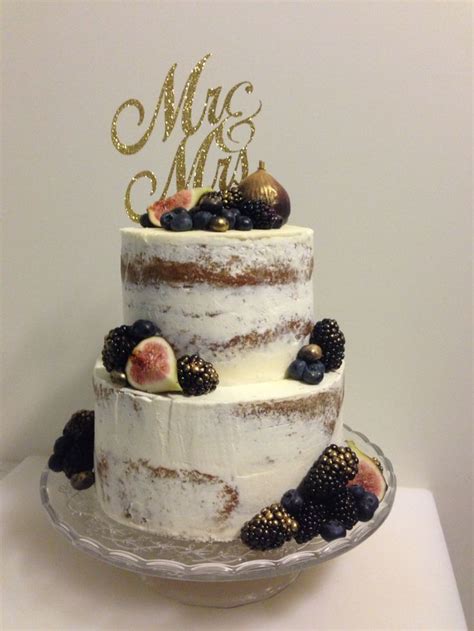 Naked Cake With Gold Dusted Fruit Cake Naked Cake Desserts