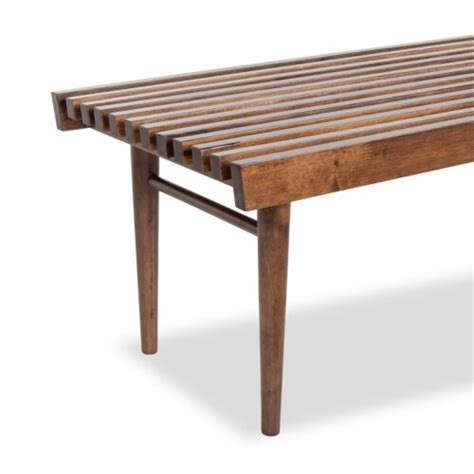 Pemberly Row Mid Century Modern Rectangular Solid Wood Bench In Brown