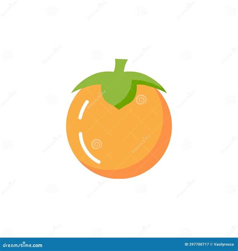 Persimmon, Sweet Tart Autumn Fruit With Stalk - Vector Linear Picture