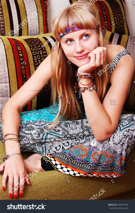 Vintage Cheerful Blonde Portrait Style Hippie Stock Photo Shutterstock