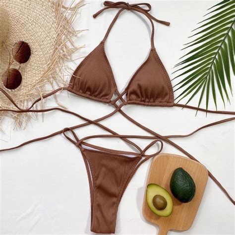 Brownie bikini เซตทพชสนำตาลสายฝอ vintage bikini ThaiPick