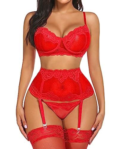 Adome Lingerie Set For Women With Underwire Push Up Strappy Lingerie Set With Garter Belt