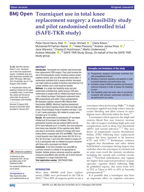 PDF Tourniquet Use In Total Knee Replacement Surgery A Feasibility