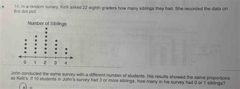 14 In A Random Survey Kelli Asked 22 Eighth Graders How Many Siblings