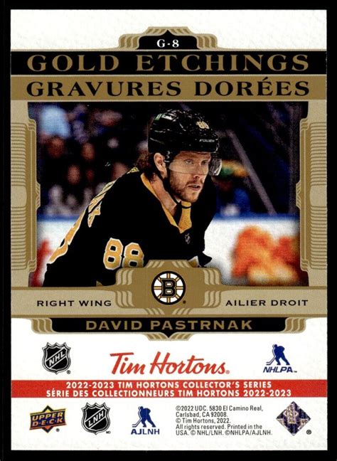 David Pastrnak 2022 23 Upper Deck Tim Hortons Gold Etchings G 8 NHL