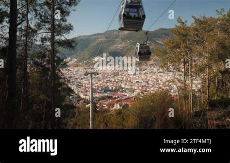 Cable Car Cabins Moving On Rope Way For Passenger Transportation With