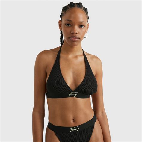 Tommy Hilfiger Halter Triangle Kadın Siyah Bikini Üstü KADIN Mayo