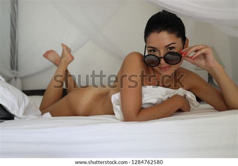 Naked Girl Glasses Lying Down Posing Stock Photo 1284762580 Shutterstock
