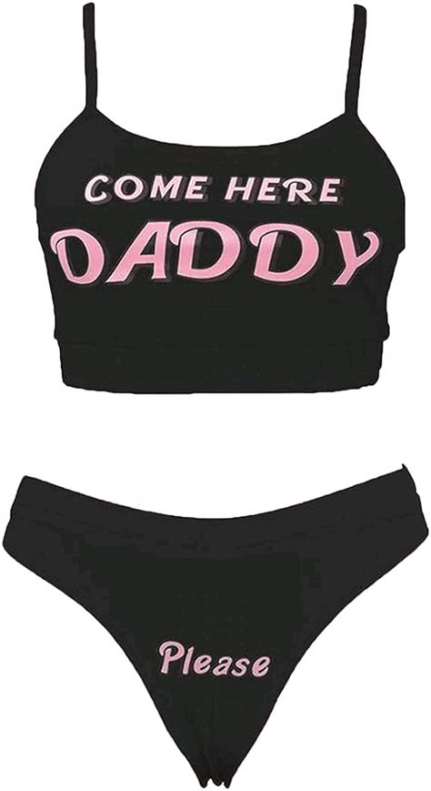 Sexy Women Come Here Daddy Please Strappy Lingerie Set PCS Slutty Underwear Tank Tops And Panty